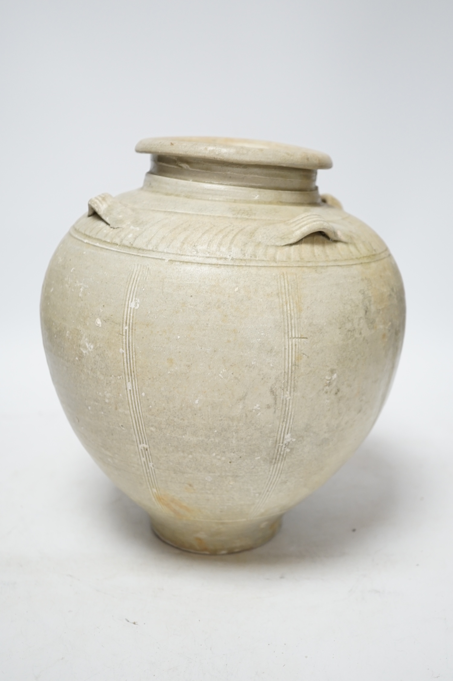 A Chinese Yue ware pale celadon shipwreck jar, Song dynasty, 27cm high